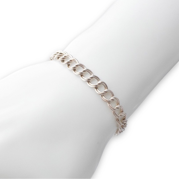 Estate Sterling Silver Double Link Chain Bracelet Signed 925 Italy SU - Picture 2 of 5